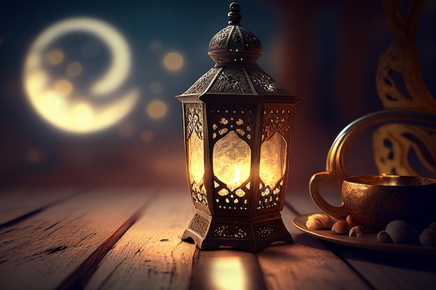 Una lanterna e una decorazione ramadan generativa ai