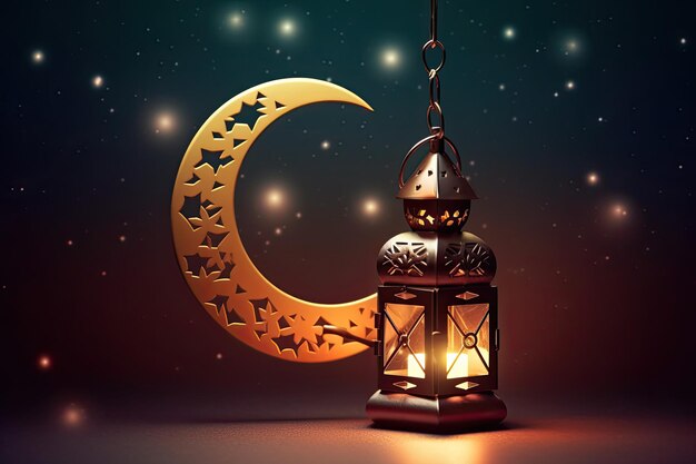 Una lanterna e una luna con sopra la parola ramadan