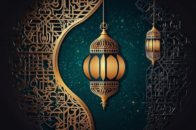 Una lanterna islamica con luci bokeh sullo sfondo per Adha e Fitr eid