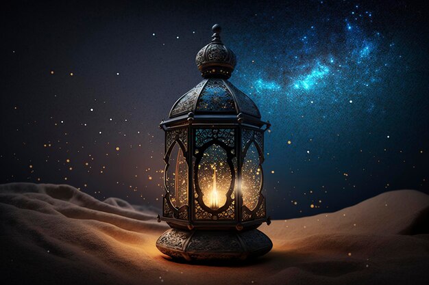 Una lanterna nel deserto con la via lattea sullo sfondo
