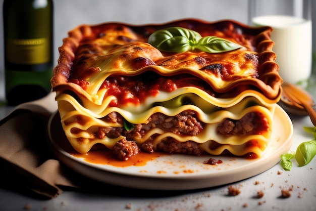 Una lasagna italiana con una fetta tolta