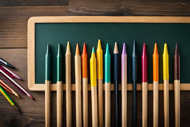 Una lavagna con matite colorate in colori diversi.