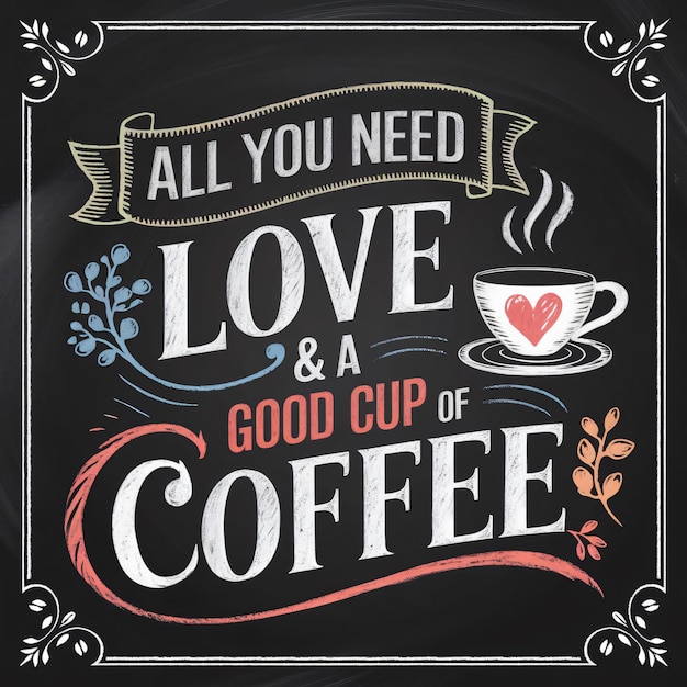 una lavagna con una citazione che dice tutto quello di cui hai bisogno una tazza di caffè