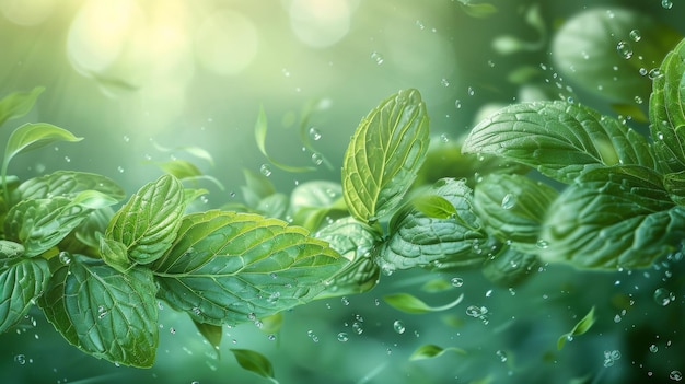 Una leggera brezza che soffia dalle foglie di menta conferisce all'aria un aroma di mentolo Illustrazione moderna per tè a base di erbe biologiche e rinfrescanti