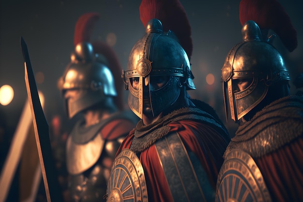 Una legione romana era una grande unità militare dell'esercito romano che si preparava per la battaglia notturna La rete neurale generava arte