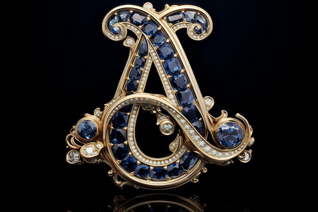 una lettera " a " su un anello di diamante dorato e blu