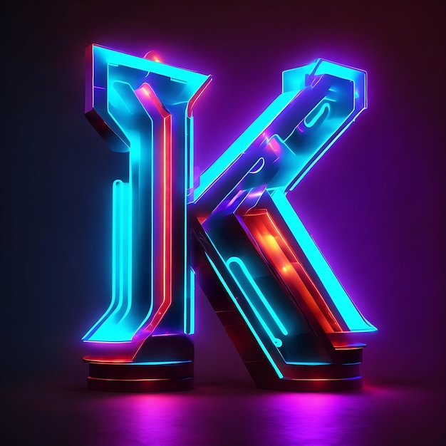 Una lettera al neon K è illuminata al neon