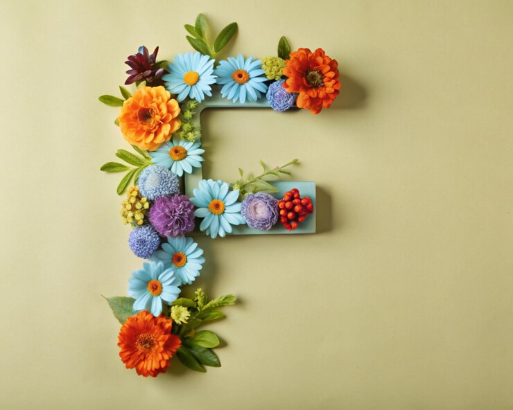 Foto una lettera fatta di fiori e bacche è decorata con fiori