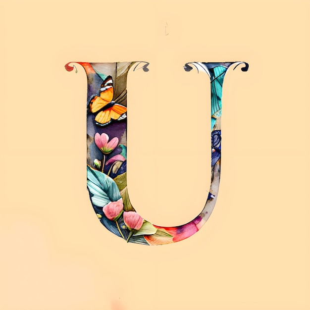 Una lettera u è dipinta con fiori e una lettera u