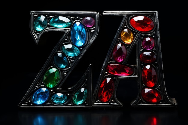 una lettera z è su uno sfondo nero con gemme multicolori