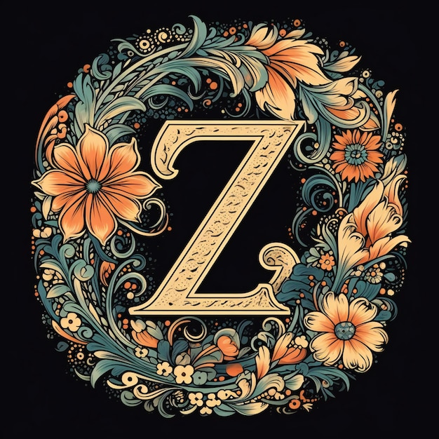 Una lettera z floreale con un bordo floreale.
