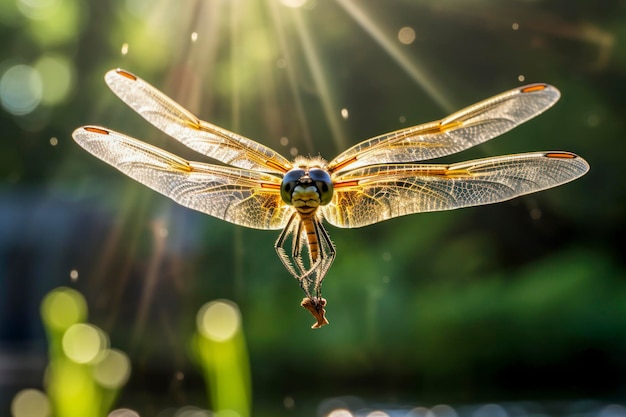 Una libellula che emerge dall'acqua