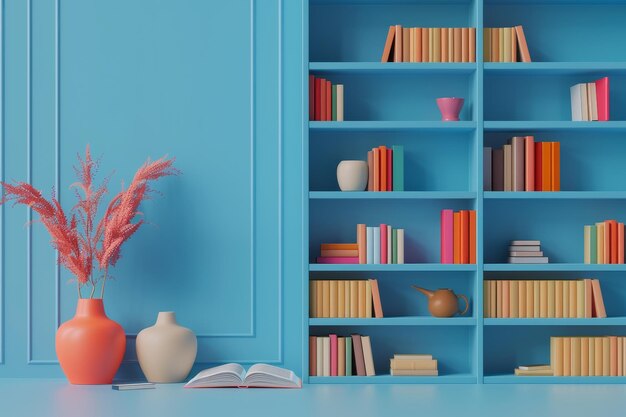 Una libreria colorata con un libro aperto