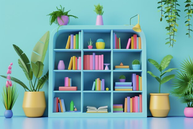 Una libreria colorata con un libro aperto