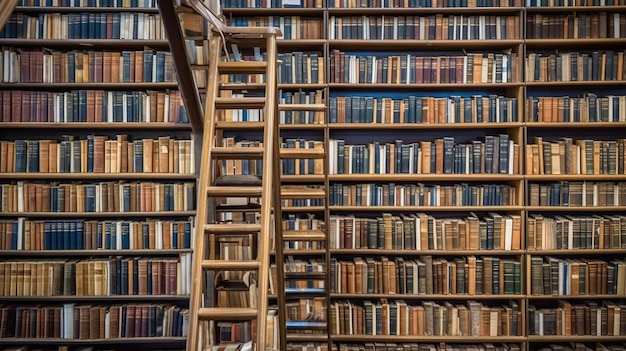 Una libreria con file di libri sugli scaffali che creano uno spazio Generativo Ai