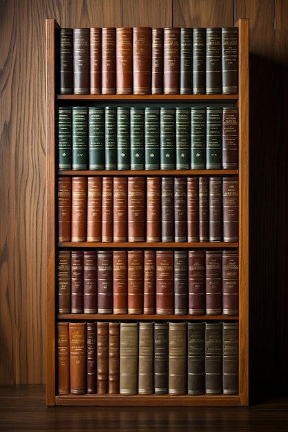 Una libreria di legno piena di vari vecchi libri