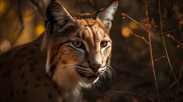 Una lince nella foresta di notte