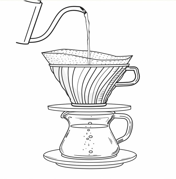 Una linea di un caffè versato in una macchina da caffè chemex