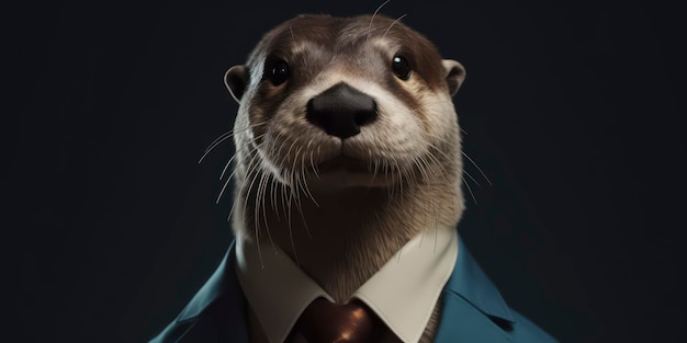 Una lontra in giacca e cravatta