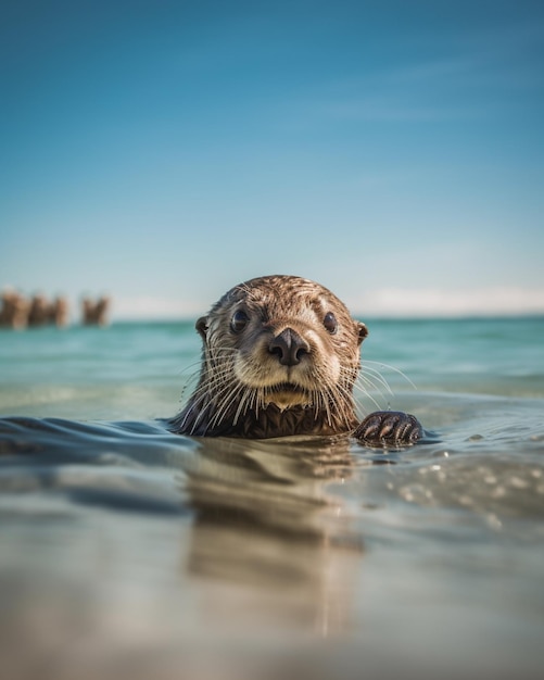 Una lontra marina che nuota nell'oceano.