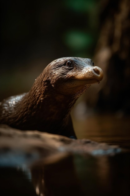 Una lontra marina sta nuotando nell'acqua.