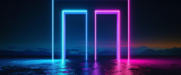 Una luce al neon blu e rosa con sopra la scritta "n".