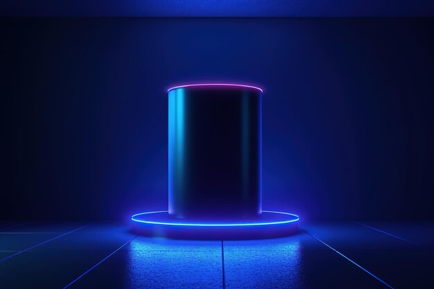 Una luce al neon blu e viola che si illumina in una stanza buia.