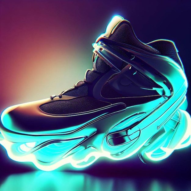 Una luce al neon è accesa su una scarpa che dice Nike.