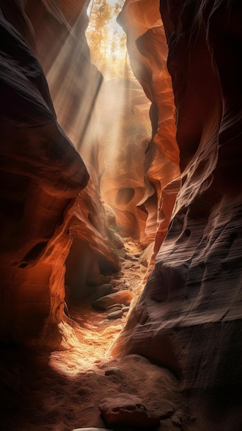 Una luce risplende attraverso le pareti del canyon.