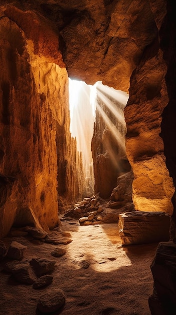 Una luce risplende attraverso un tunnel che si chiama la grotta.