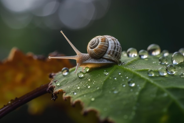 Una lumaca su una foglia verde