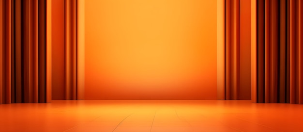Una luminosa stanza arancione con un muro vuoto