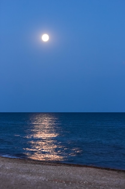 Una luna con riflesso dal mare sullo sfondo della natura