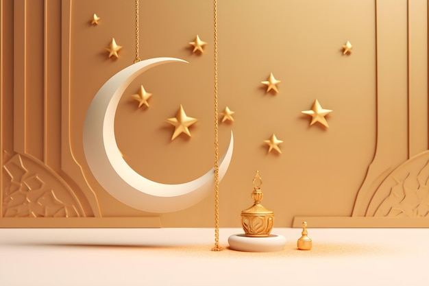 Una luna d'oro e le stelle adornano un muro.