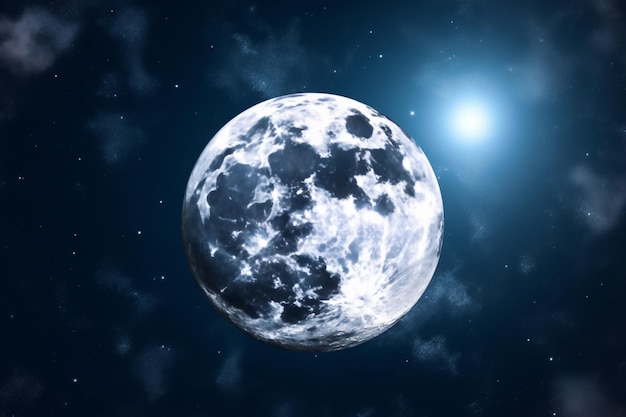 Una luna piena nel cielo con nuvole e stelle