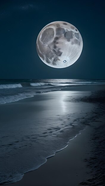 una luna piena splende sulla spiaggia e la luna splende