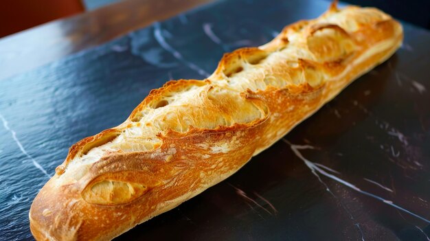 Una lunga baguette su una pietra nera