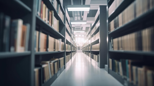 Una lunga fila di libri in una libreria IA generativa