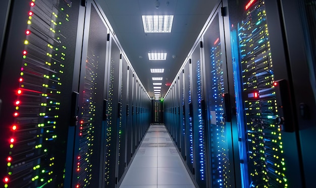 una lunga fila di monitor computer con la parola luce in basso