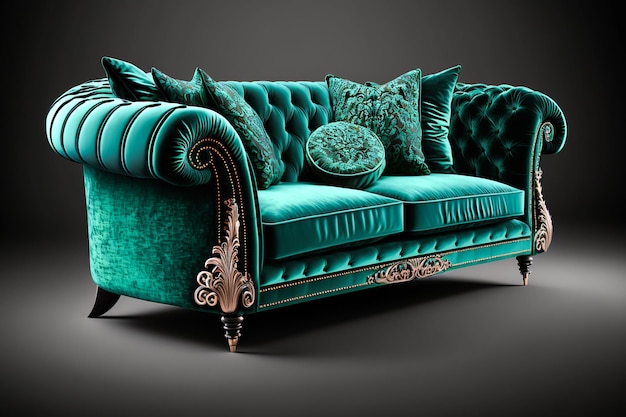 Una lussuosa chaise longue verde ed elegante rivestita in morbido velluto