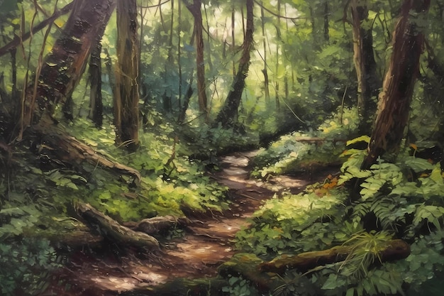 Una lussureggiante foresta su tela illustrazione arte digitale