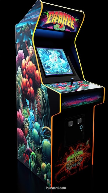 Una macchina arcade con un design colorato sulla parte anteriore.