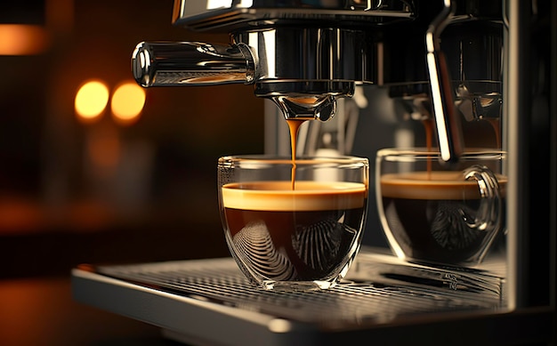 Una macchina da caffè professionale che prepara un caffè espresso in una tazza di vetro AI Generative