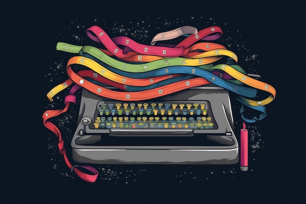 Una macchina da scrivere con un nastro e un nastro sopra