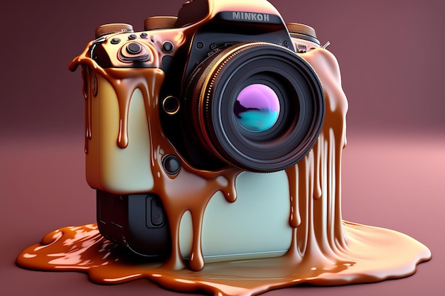 Una macchina fotografica digitale con del cioccolato fuso sopra