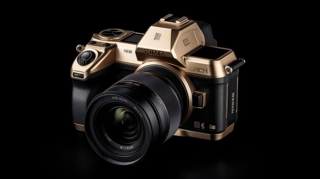 Una macchina fotografica oro e nera