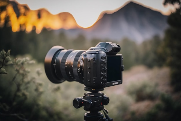 Una macchina fotografica su un treppiede con sopra la parola nikon