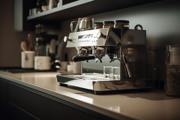 Una macchina per il caffè sul bancone della sala da pranzo