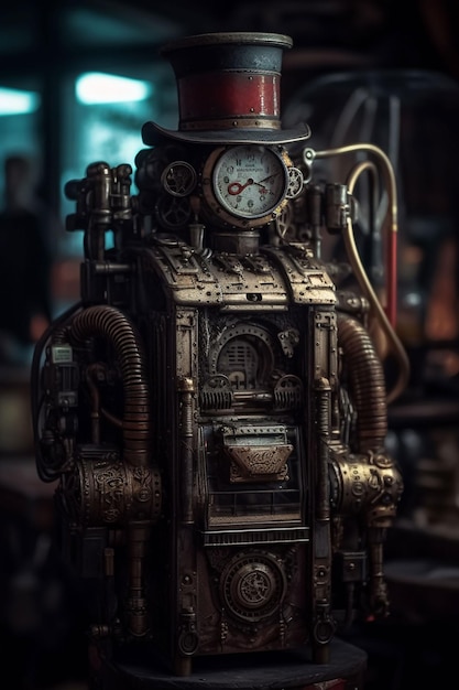 Una macchina steampunk con sopra un orologio