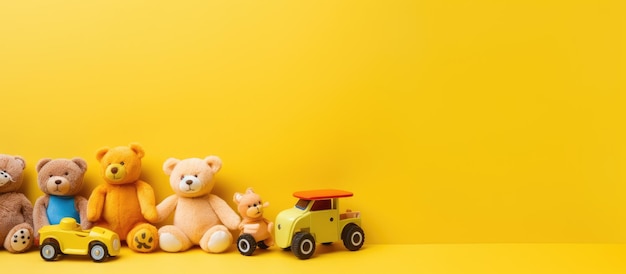 una macchinina gialla con un orso sul davanti.
